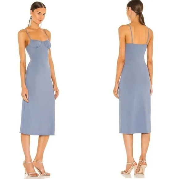 We Wore What From Danielle Burnstein Midi Slip Dress In Stonewash Blue Size L - Picture 16 of 16